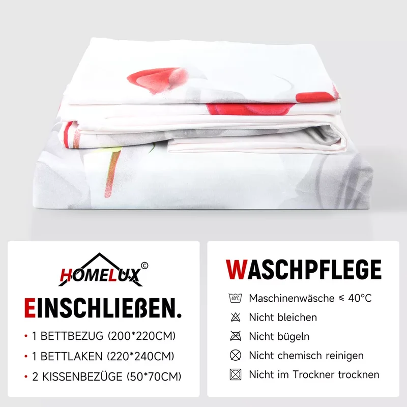 Bettwäsche-Sets in der Größe 220x240 mit 4 Teilen Bettüberwürfe in 200 x 220 für ein Set Kissenhüllen in 50x70 in zweier Packung mit Blumenmuster