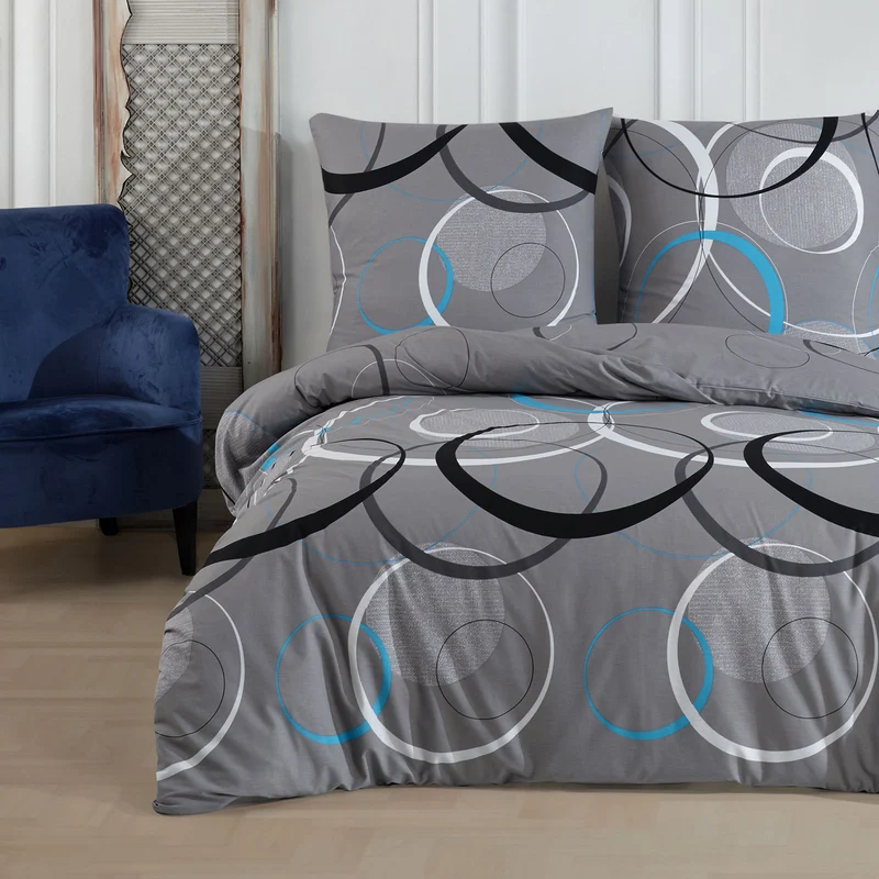 Renforcé Bettwäsche "Wave-Grey", 100% Baumwolle, Reißverschluss, 80x80 cm Kissenbezug