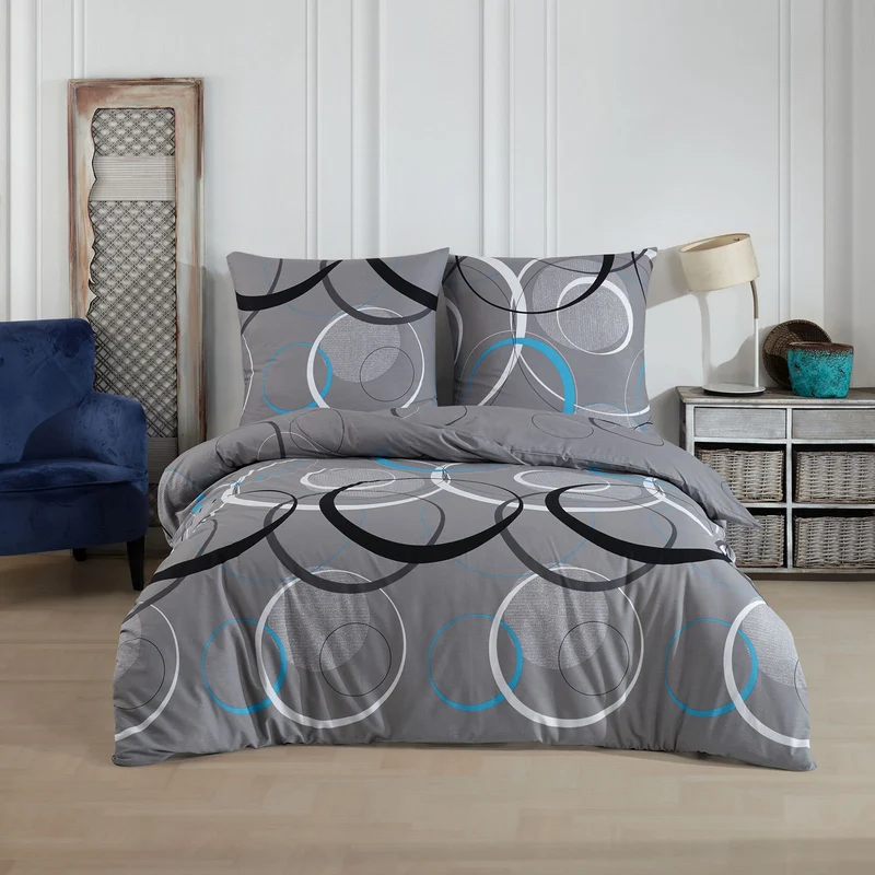 Renforcé Bettwäsche "Wave-Grey", 100% Baumwolle, Reißverschluss, 80x80 cm Kissenbezug