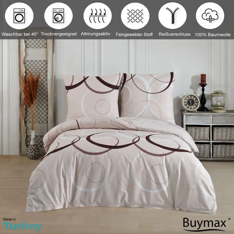 Renforcé Bettwäsche "Wave", Beige, 100% Baumwolle, Reißverschluss, 80x80 cm Kissenbezug