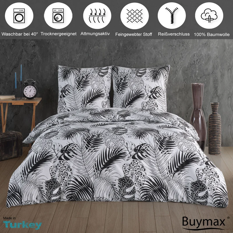 Renforcé Bettwäsche Set "Exotic", 100% Baumwolle, Reißverschluss, 80x80 cm Kissenbezug