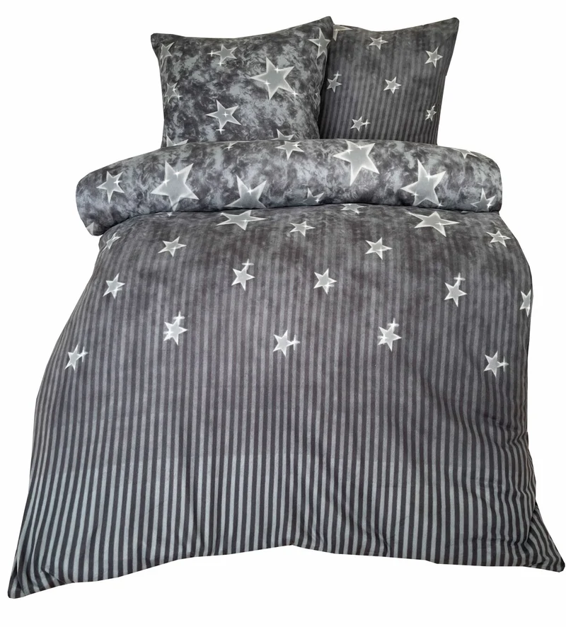 Thermo Fleece Bettwäsche "Galaxy Grey", Winterbettwäsche, Reißverschluss, 80x80 cm Kissenbezug