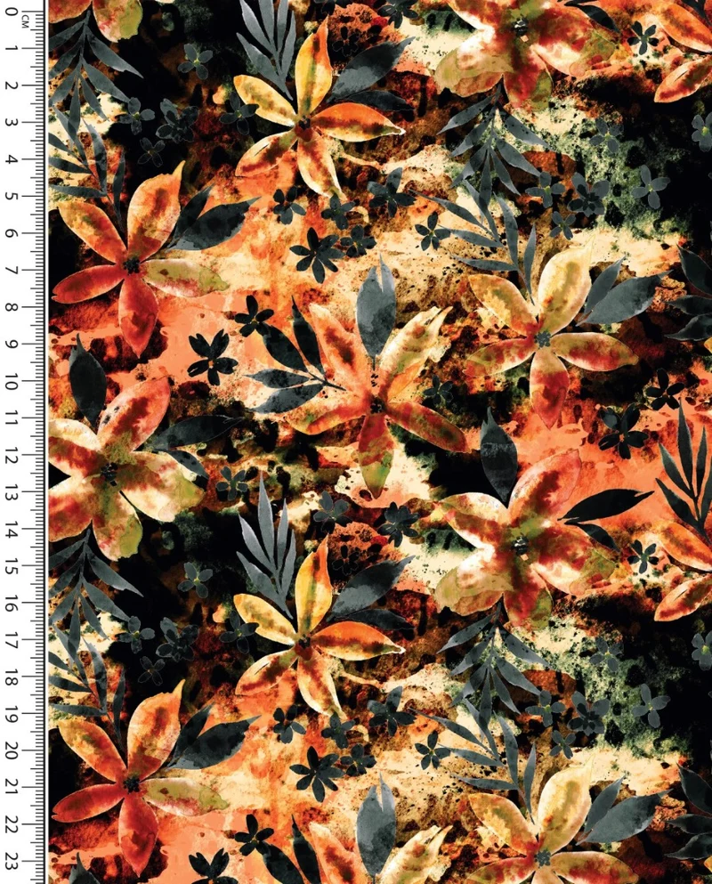 French-Terry Blumen orange *Ab 50cm