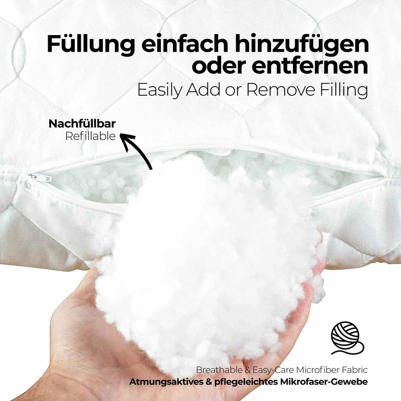 etérea Frieda Kopfkissen Microsatin Komfort mit Reißverschluss
