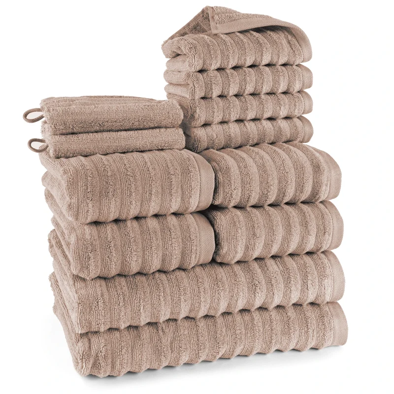 Handtuch Sets "Waves" - Hellbraun - 2x16x21 + 4x30x50 + 4x50x100 + 2x70x140 cm