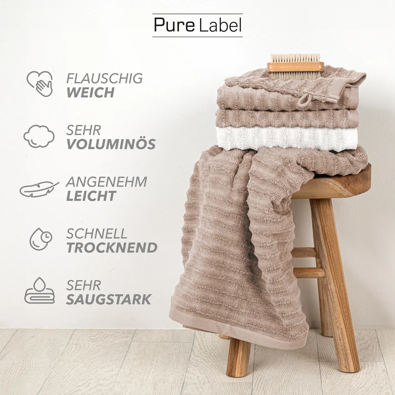 Handtuch Sets "Waves" - Hellbraun - 2x16x21 + 2x30x50 + 2x50x100 + 70x140 cm