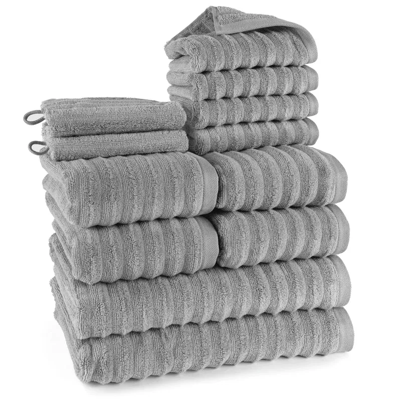 Handtuch Sets "Waves" - Dunkelgrau - 2x16x21 + 4x30x50 + 4x50x100 + 2x70x140 cm