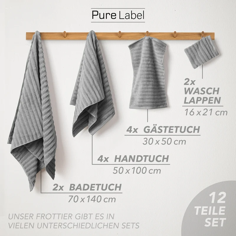 Handtuch Sets "Waves" - Dunkelgrau - 2x16x21 + 4x30x50 + 4x50x100 + 2x70x140 cm
