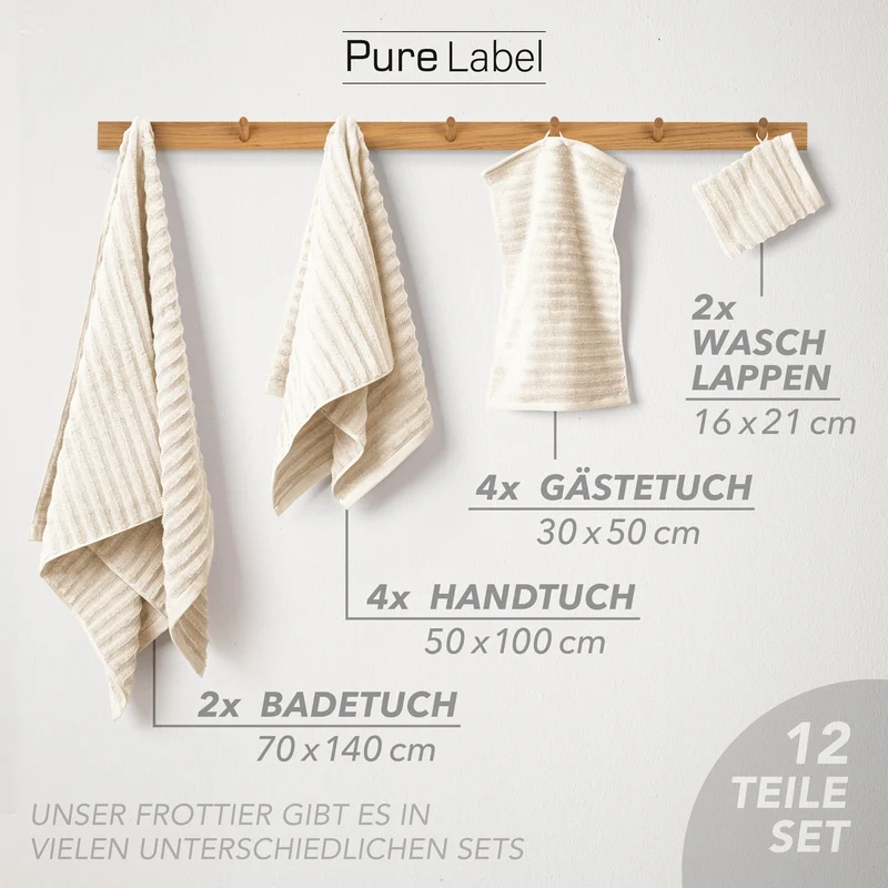 Handtuch Sets "Waves" - Creme - 2x16x21 + 4x30x50 + 4x50x100 + 2x70x140 cm