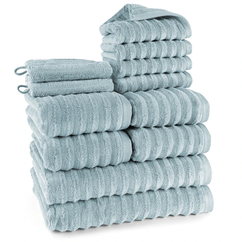 Handtuch Sets "Waves" - Blaugrau - 2x16x21 + 4x30x50 + 4x50x100 + 2x70x140 cm