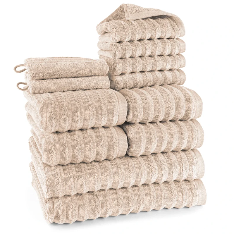Handtuch Sets "Waves" - Beige - 2x16x21 + 4x30x50 + 4x50x100 + 2x70x140 cm