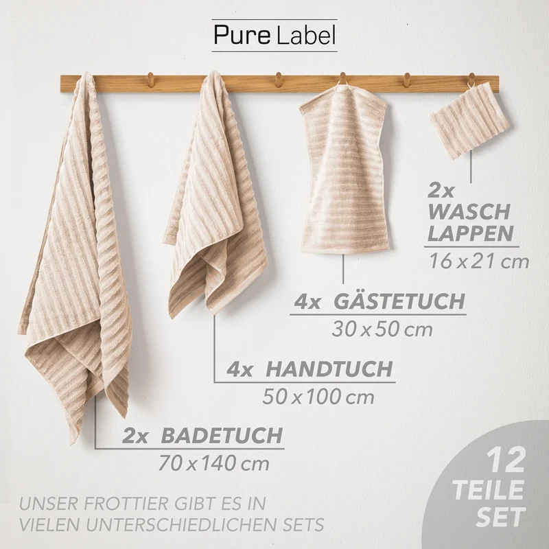 Handtuch Sets "Waves" - Beige - 2x16x21 + 4x30x50 + 4x50x100 + 2x70x140 cm