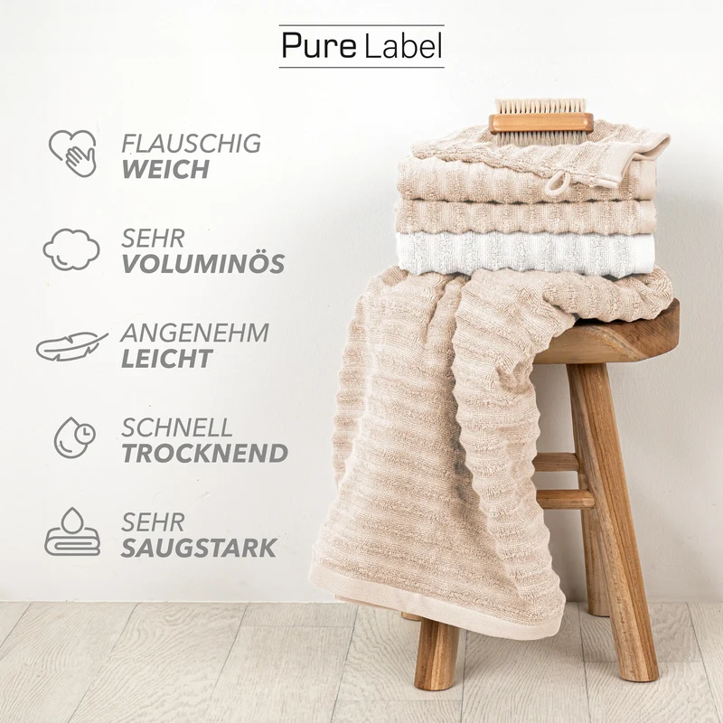 Handtuch Sets "Waves" - Beige - 2x30x50 + 2x50x100 + 2x70x140 cm