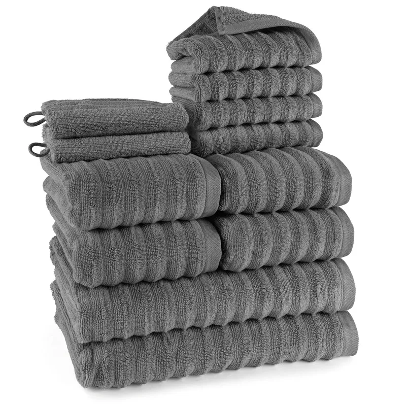 Handtuch Sets "Waves" - Anthrazit - 2x16x21 + 4x30x50 + 4x50x100 + 2x70x140 cm