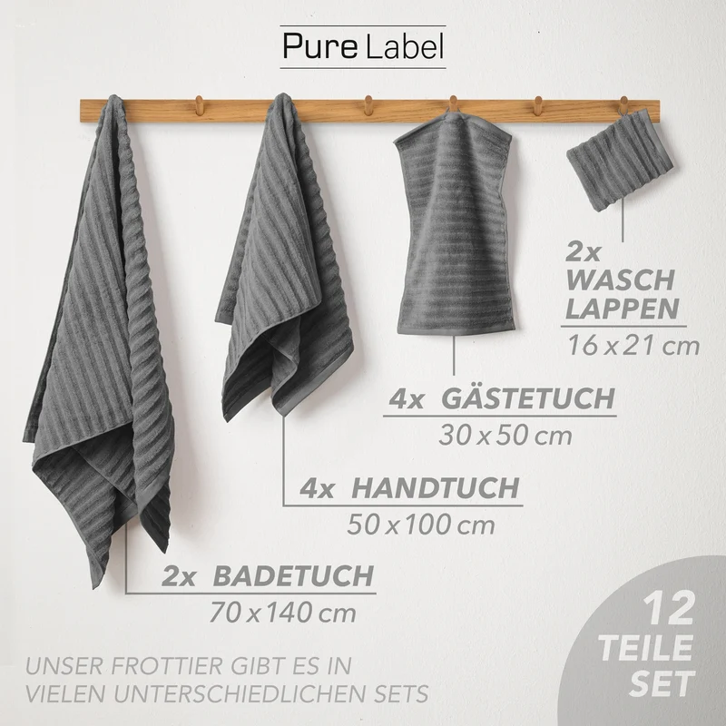 Handtuch Sets "Waves" - Anthrazit - 2x16x21 + 4x30x50 + 4x50x100 + 2x70x140 cm