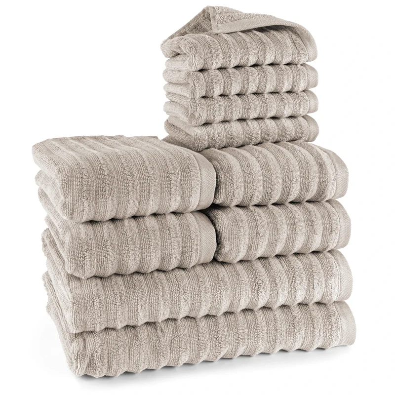 Handtuch Sets "Waves" - Taupe - 4x30x50 + 4x50x100 + 2x70x140 cm