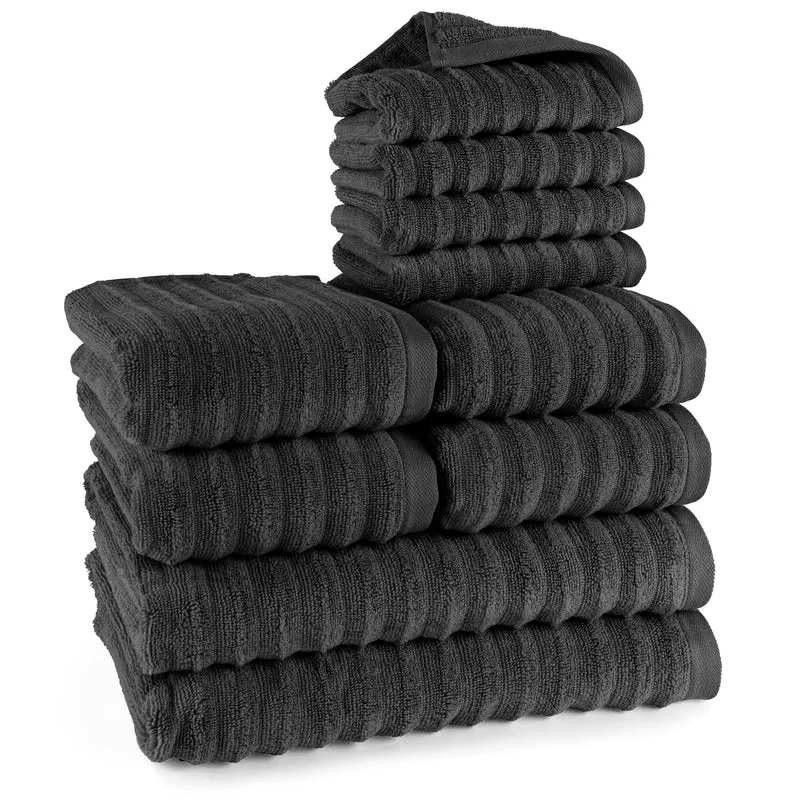 Handtuch Sets "Waves" - Schwarz - 4x30x50 + 4x50x100 + 2x70x140 cm