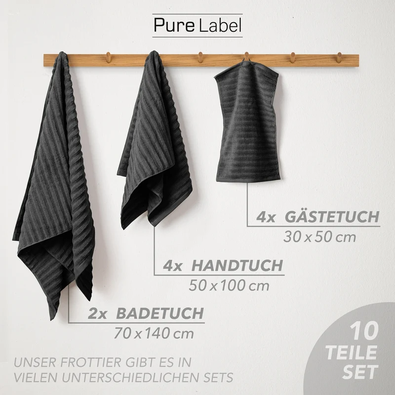Handtuch Sets "Waves" - Schwarz - 4x30x50 + 4x50x100 + 2x70x140 cm