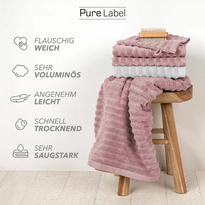 Handtuch Sets "Waves" - Mauve - 2x30x50 + 4x50x100 + 2x70x140 cm
