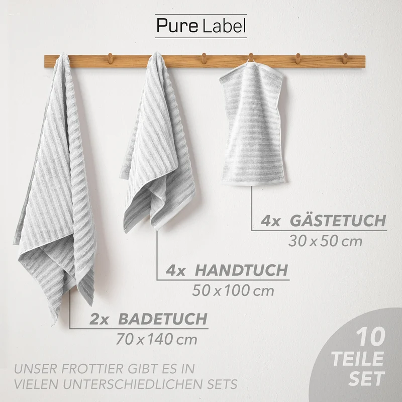 Handtuch Sets "Waves" - Hellgrau - 4x30x50 + 4x50x100 + 2x70x140 cm
