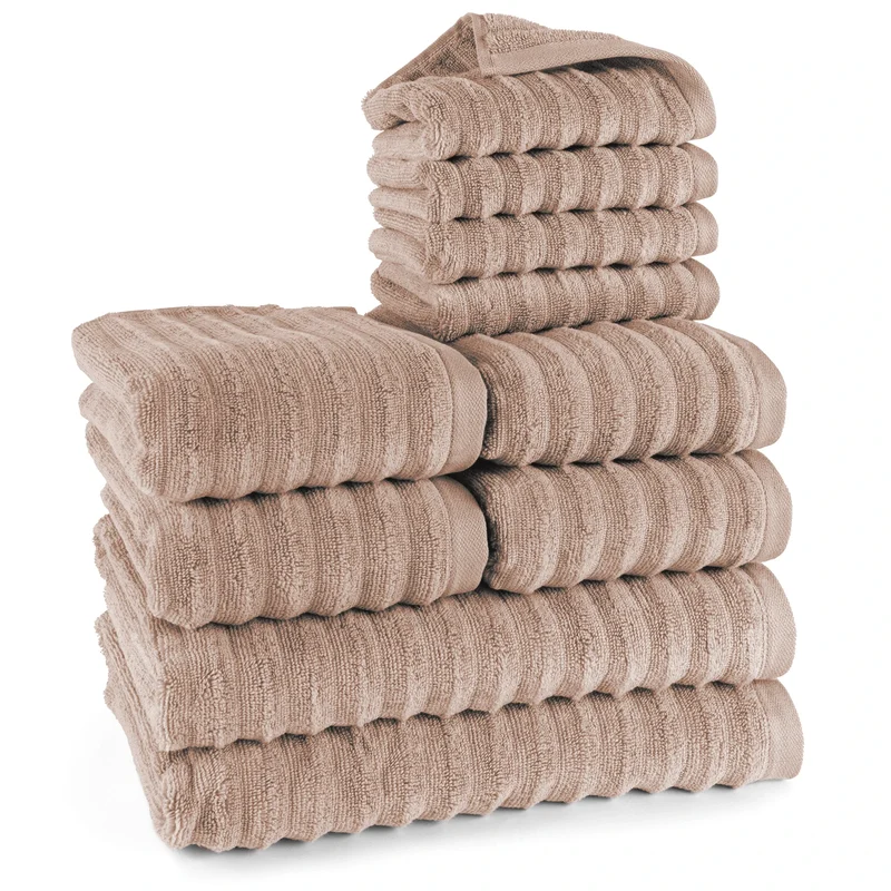 Handtuch Sets "Waves" - Hellbraun - 4x30x50 + 4x50x100 + 2x70x140 cm