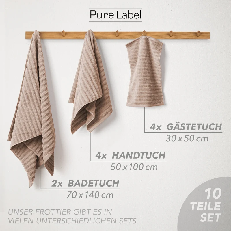 Handtuch Sets "Waves" - Hellbraun - 4x30x50 + 4x50x100 + 2x70x140 cm