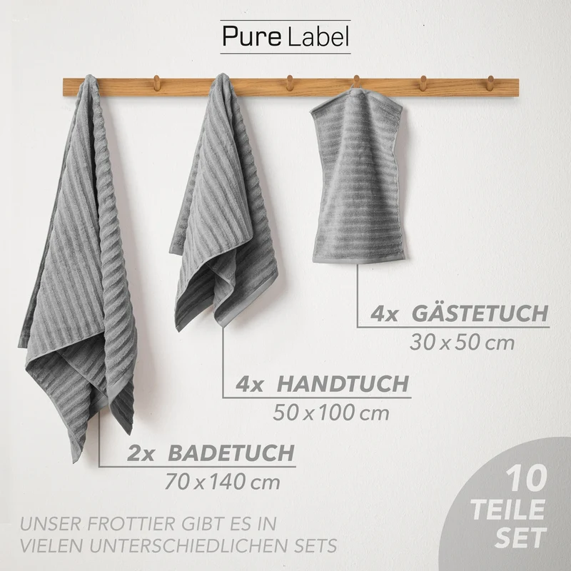 Handtuch Sets "Waves" - Dunkelgrau - 4x30x50 + 4x50x100 + 2x70x140 cm