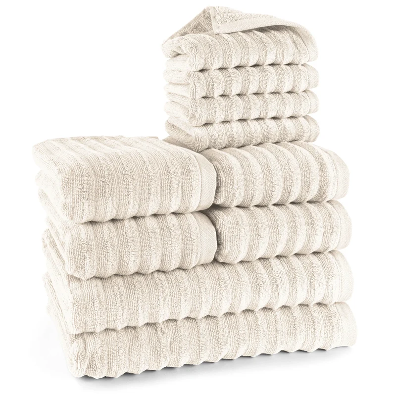 Handtuch Sets "Waves" - Creme - 4x30x50 + 4x50x100 + 2x70x140 cm
