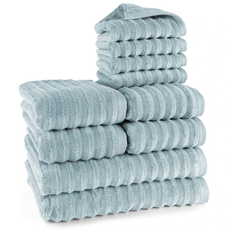 Handtuch Sets "Waves" - Blaugrau - 4x30x50 + 4x50x100 + 2x70x140 cm