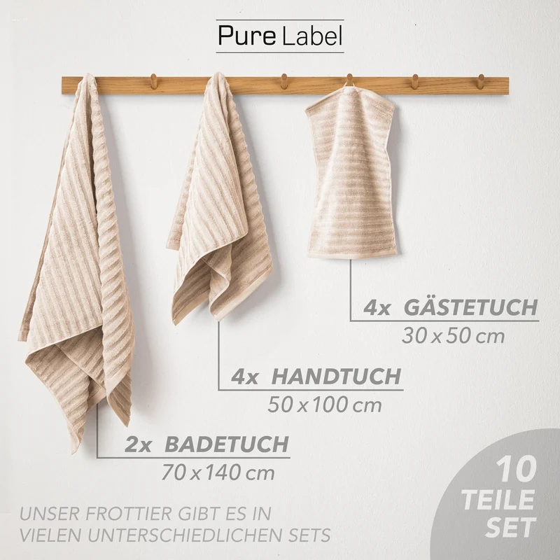 Handtuch Sets "Waves" - Beige - 4x30x50 + 4x50x100 + 2x70x140 cm