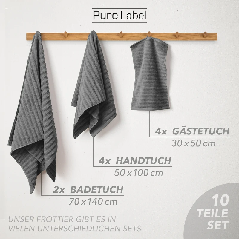 Handtuch Sets "Waves" - Anthrazit - 4x30x50 + 4x50x100 + 2x70x140 cm