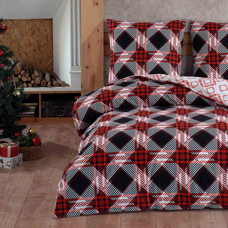 Biber Bettwäsche Set "Holiday", kariert, 100% Baumwolle, Reißverschluss, 80x80 cm Kissenbezug