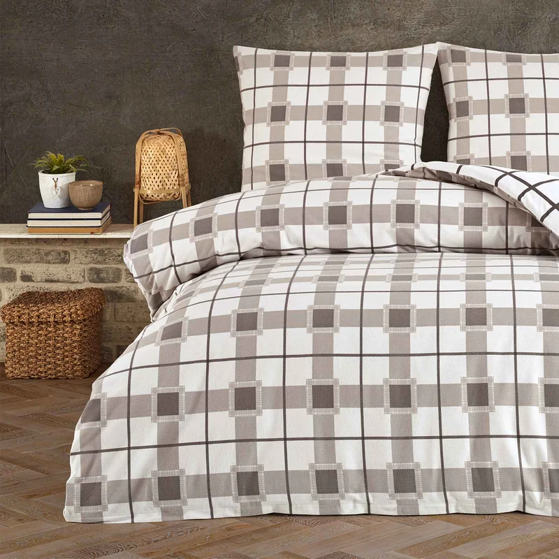 Biber Bettwäsche Set "Nuevo", Karomuster, 100% Baumwolle, Reißverschluss, 80x80 cm Kissenbezug