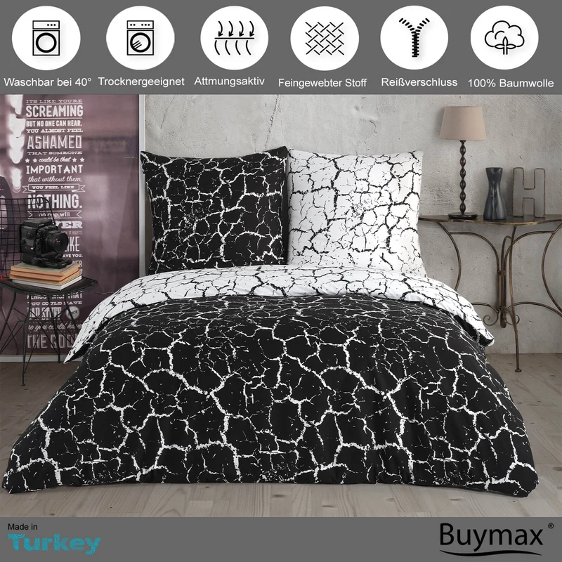 Renforcé Bettwäsche "Mercer Black", 100% Baumwolle, Reißverschluss, 80x80 cm Kissenbezug