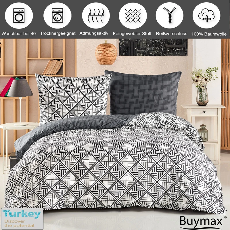 Renforcé Bettwäsche "Plaid", 100% Baumwolle, Reißverschluss, 80x80 cm Kissenbezug