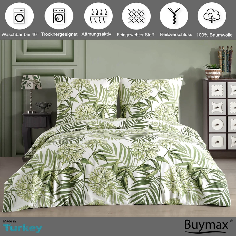 Renforcé Bettwäsche "Amazing Green", 100% Baumwolle, Reißverschluss