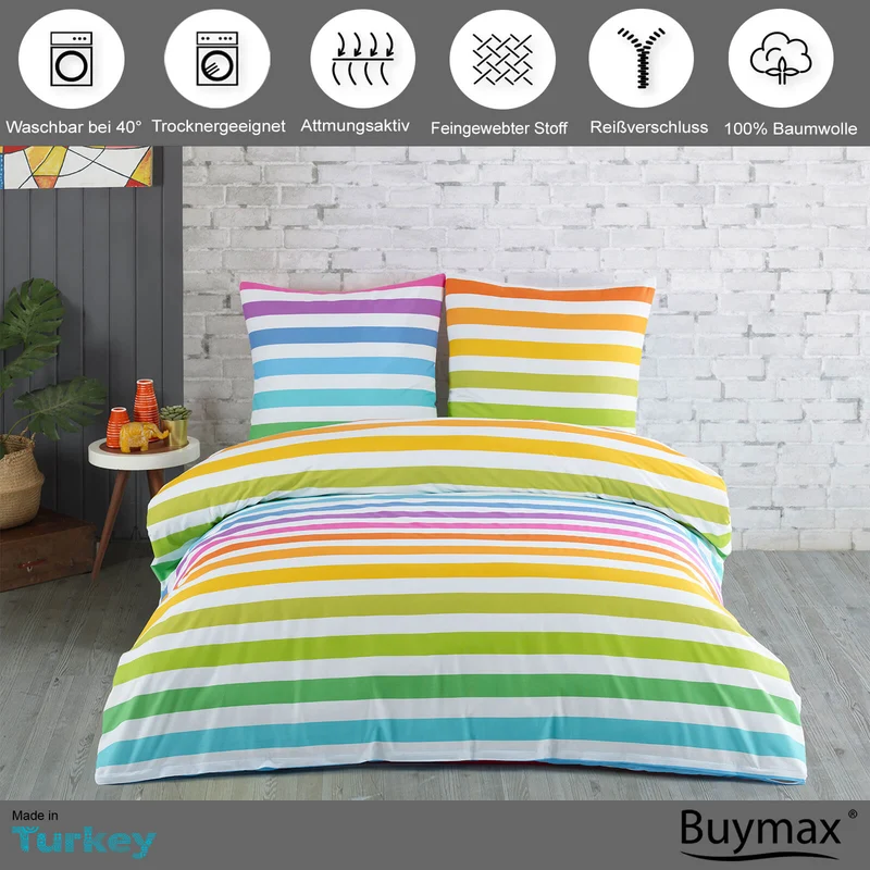 Renforcé Bettwäsche "Rainbow", 100% Baumwolle, Reißverschluss, 80x80 cm Kissenbezug