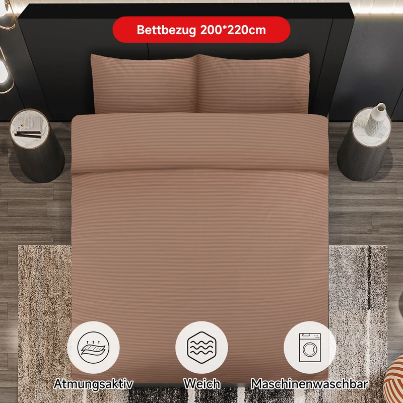 Bettwäsche Sets 220x240 4pcs Bettbezüge 200 x 220 1er Set 50x70 2er Kissenbezüge Braun