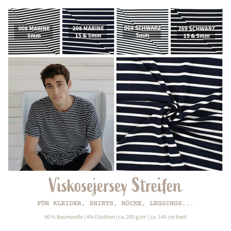Viskosejersey gestreift * Ab 50 cm