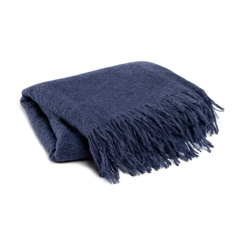 damai Alpaka Baumwolle Kuscheldecke Uni Blau Loft