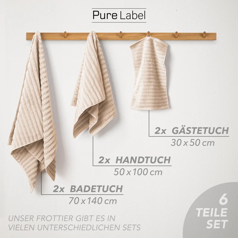 Handtuch Sets "Waves" - Beige - 2x30x50 + 2x50x100 + 2x70x140 cm