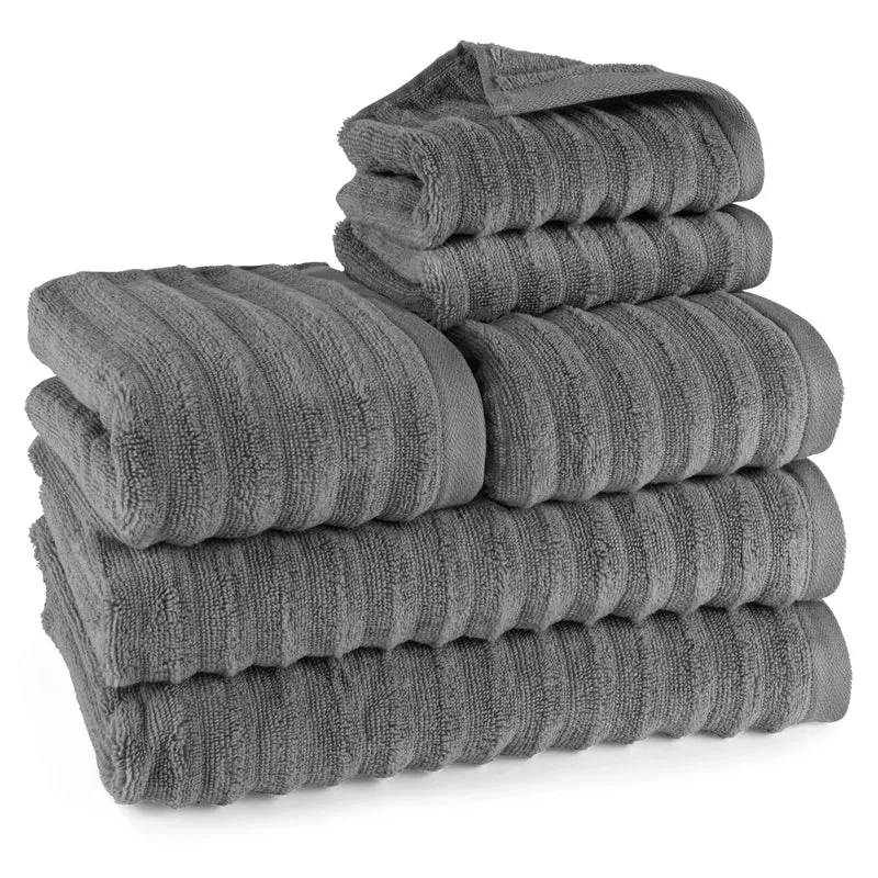 Handtuch Sets "Waves" - Anthrazit - 2x30x50 + 2x50x100 + 2x70x140 cm