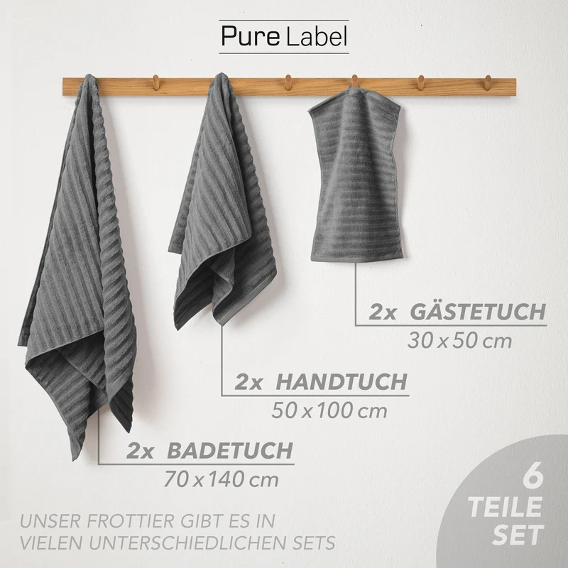 Handtuch Sets "Waves" - Anthrazit - 2x30x50 + 2x50x100 + 2x70x140 cm