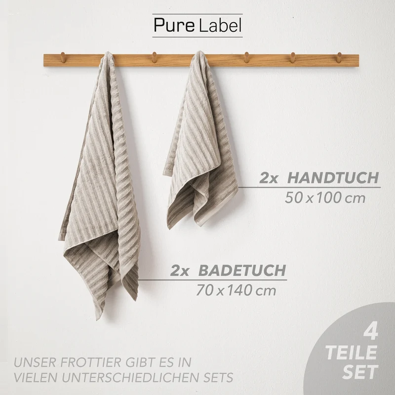 Handtuch Sets "Waves" - Taupe - 2x50x100 + 2x70x140 cm