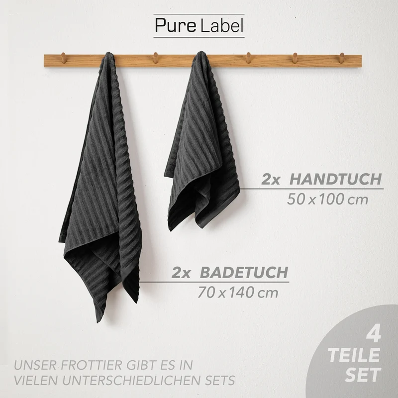 Handtuch Sets "Waves" - Schwarz - 2x50x100 + 2x70x140 cm