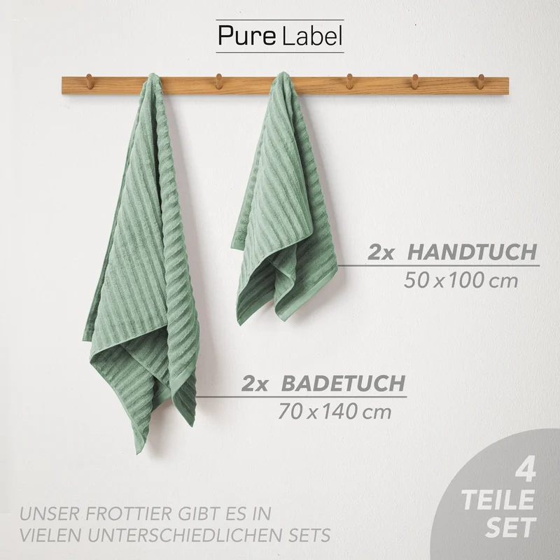 Handtuch Sets "Waves" - Salbeigrün - 2x50x100 + 2x70x140 cm