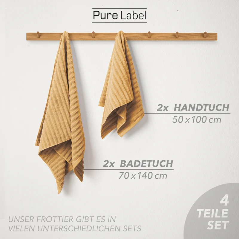 Handtuch Sets "Waves" - Safran - 2x50x100 + 2x70x140 cm