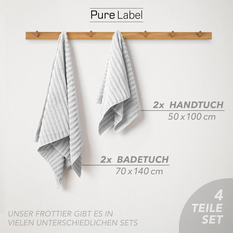 Handtuch Sets "Waves" - Hellgrau - 2x50x100 + 2x70x140 cm