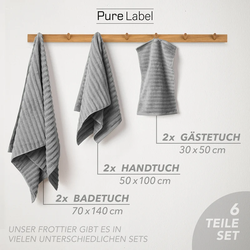 Handtuch Sets "Waves" - Dunkelgrau - 2x30x50 + 2x50x100 + 2x70x140 cm