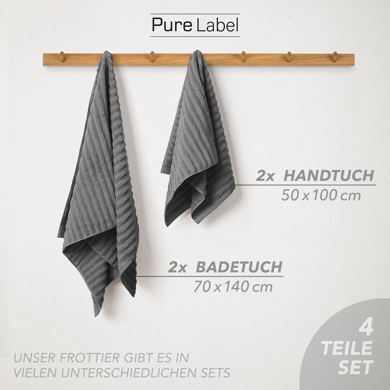 Handtuch Sets "Waves" - Anthrazit - 2x50x100 + 2x70x140 cm